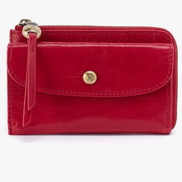 HOBO Addi Card Case Claret Red Leather Wallet Zippered Pocket Card Slots - Picture 1 of 3